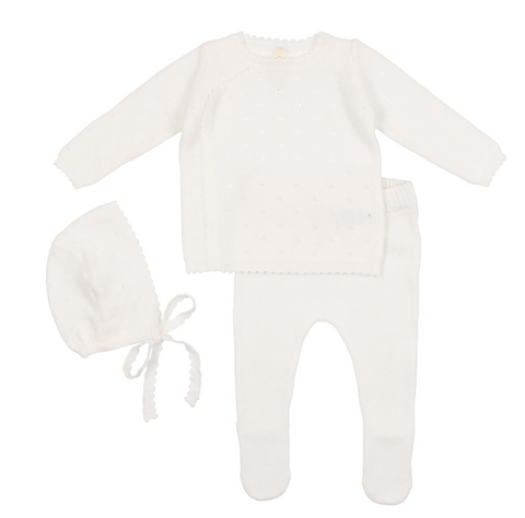 Bris Outfit - 2 piece pointelle knit with hat